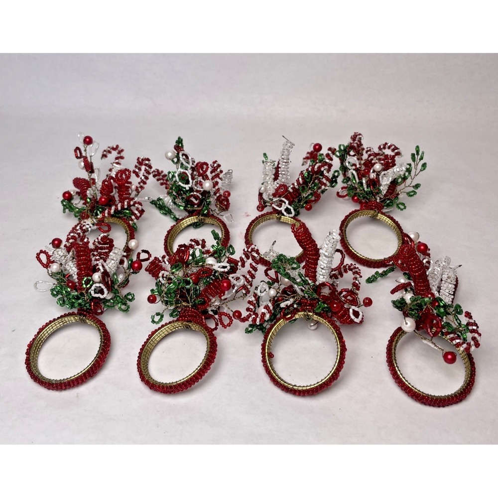 Beaded Holiday Christmas Napkin Ring Holders Set Of 8